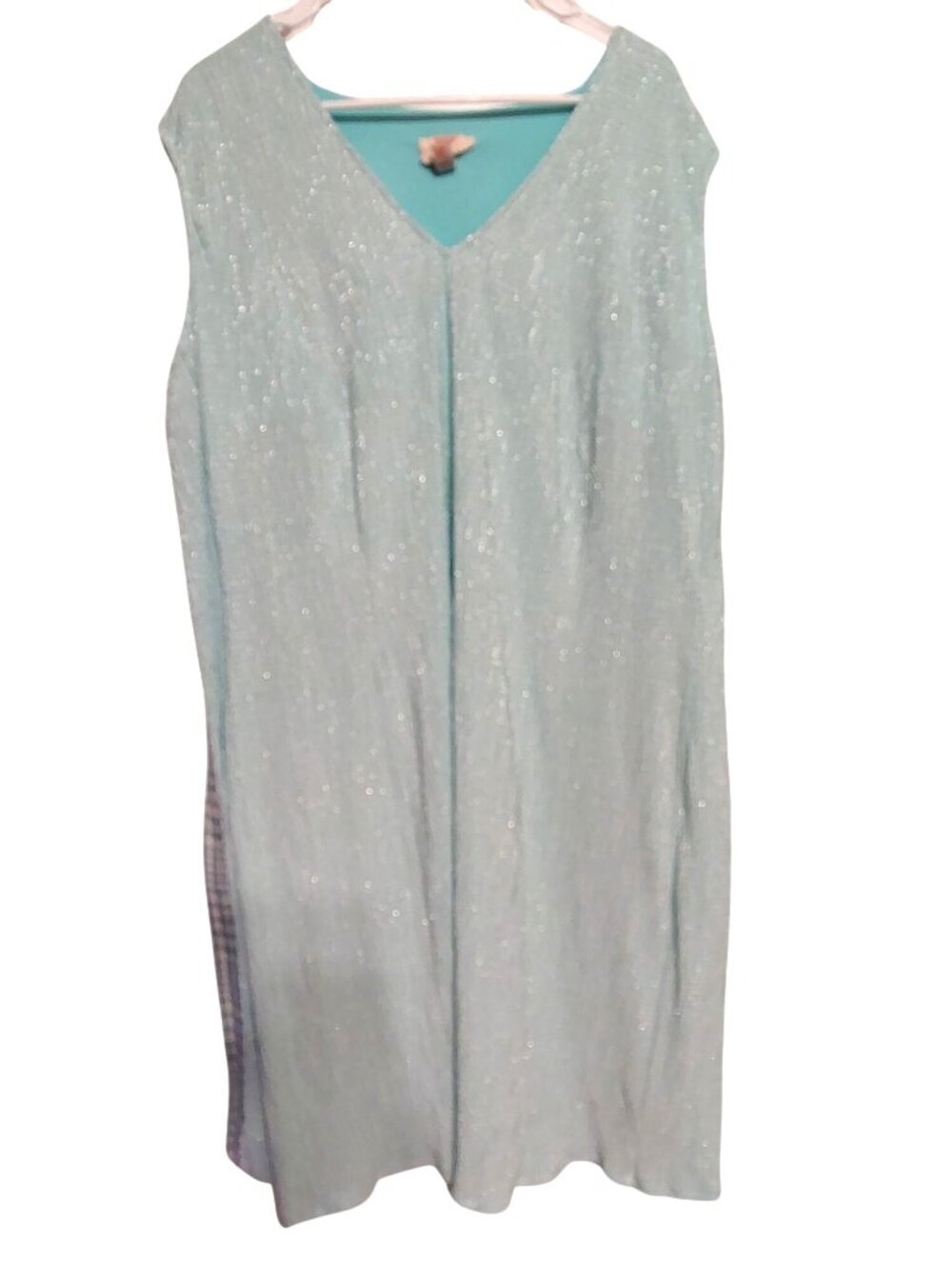 Tamara Malas 22/24, 2X Light Teal Dress, Sleeveless Textured Print Very Flowy
